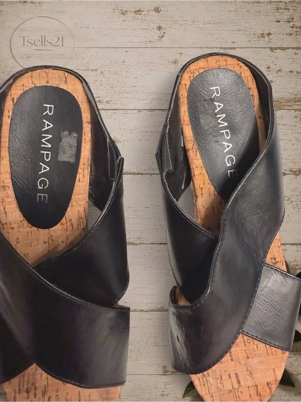 Rampage Vintage Y2K Black Cork Platform Wedge Sandals - Size 6.5